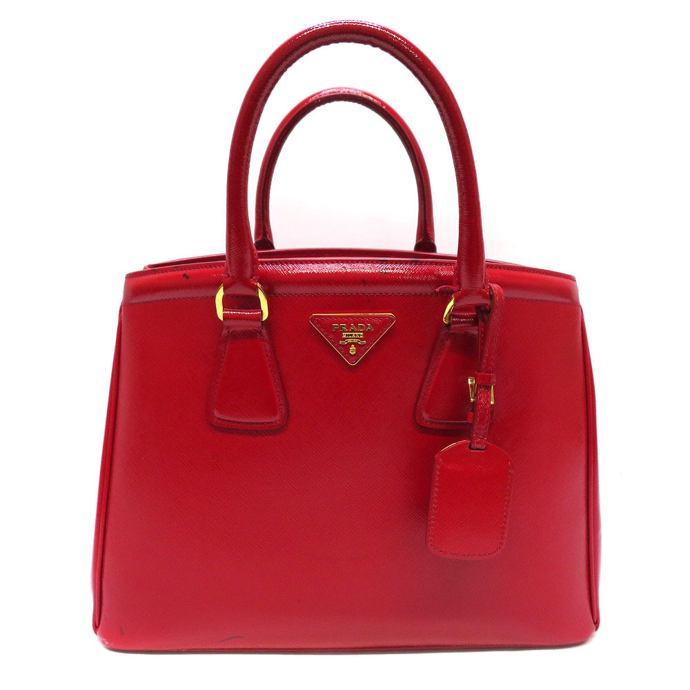 PRADA Tote Bag Patent Vernis Leather Enamel Red Saffiano